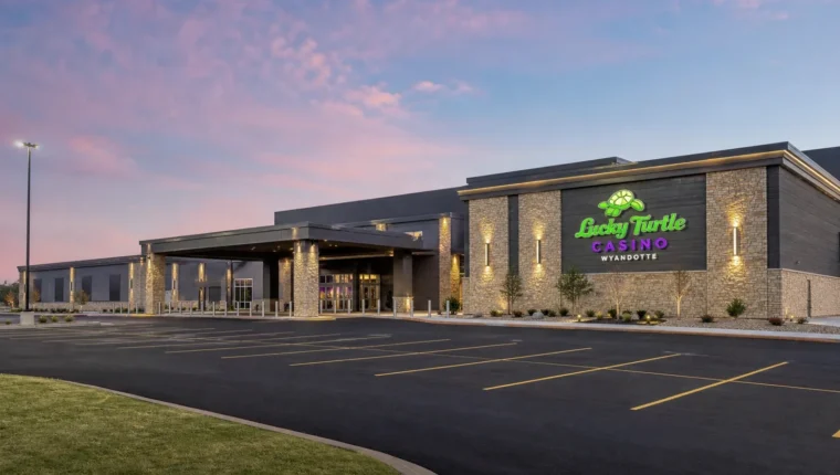 AI-generated exterior view of Lucky Turtle Casino Wyandotte, Wyandotte, Oklahoma.