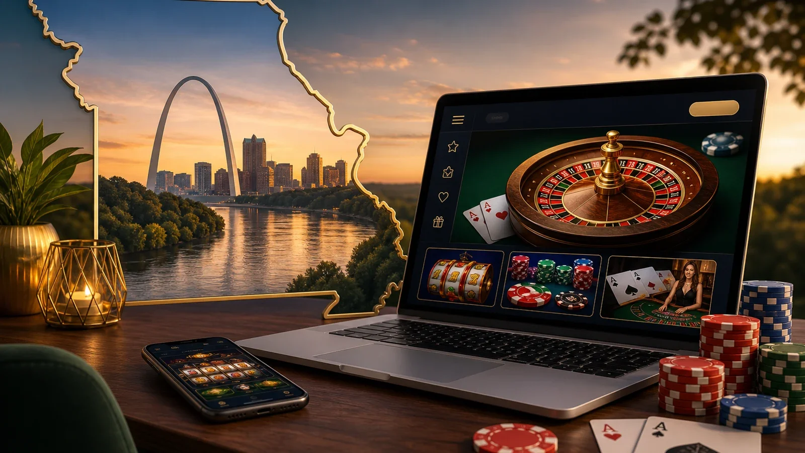 Conceptual editorial illustration for Missouri Online Casinos