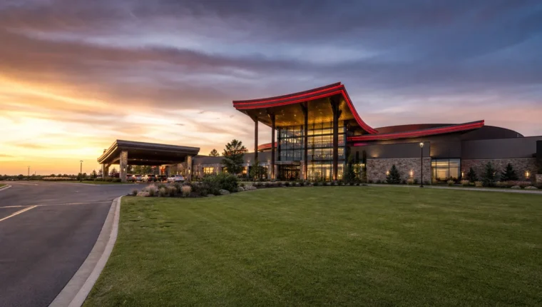 AI-generated exterior view of Muscogee Creek Nation Casino, Muskogee, Oklahoma.