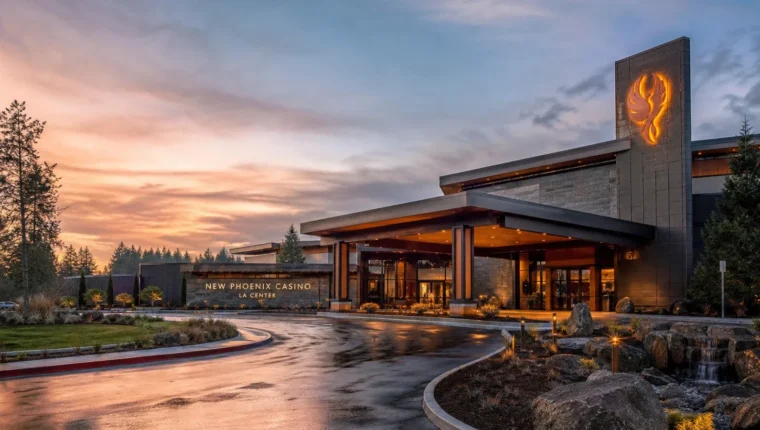 AI-generated exterior view of New Phoenix Casino La Center, La Center, Washington.