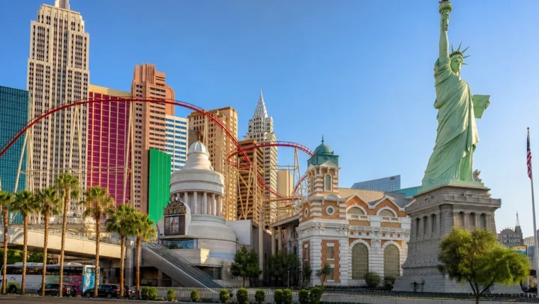 AI-generated exterior view of New York-New York Casino Las Vegas, Las Vegas, Nevada.
