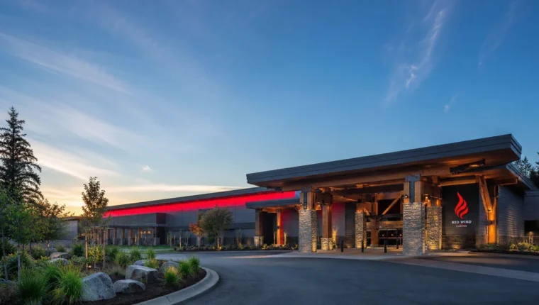 AI-generated exterior view of Nisqually Red Wind Casino Olympia, Olympia, Washington.