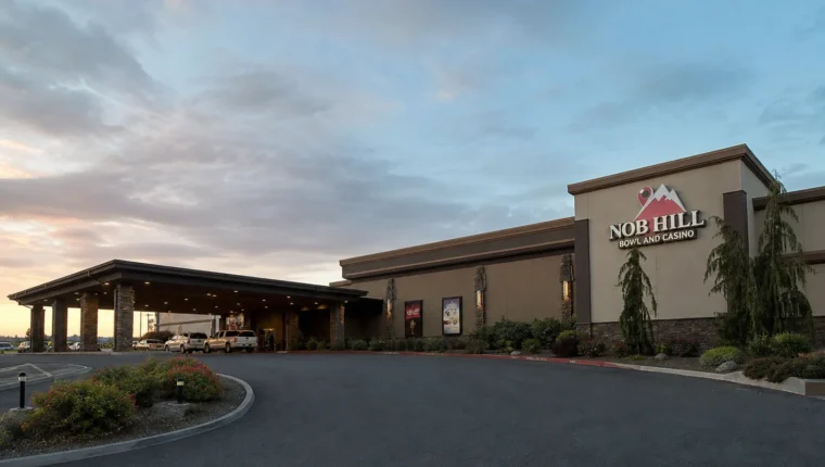 AI-generated exterior view of Nob Hill Bowl And Casino Yakima, Yakima, Washington.
