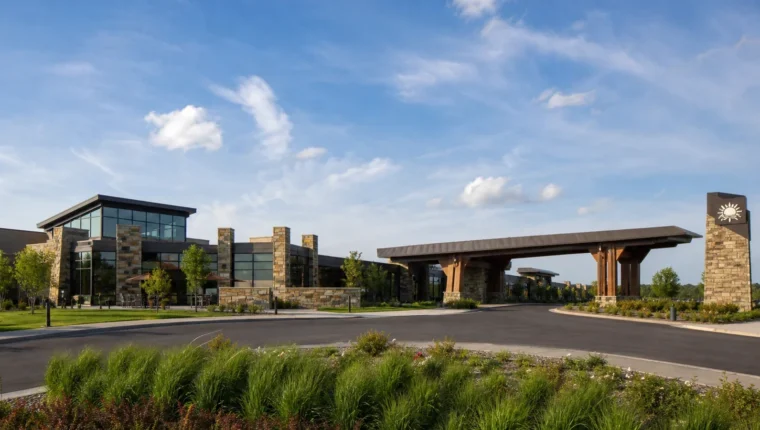 AI-generated exterior view of Odawa Casino Resort Petoskey, Petoskey, Michigan.
