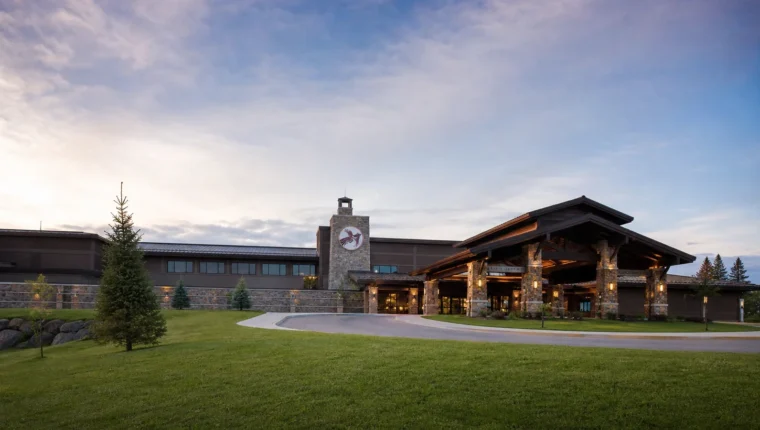 AI-generated exterior view of Ojibwa Casino Resort Baraga, Baraga, Michigan.