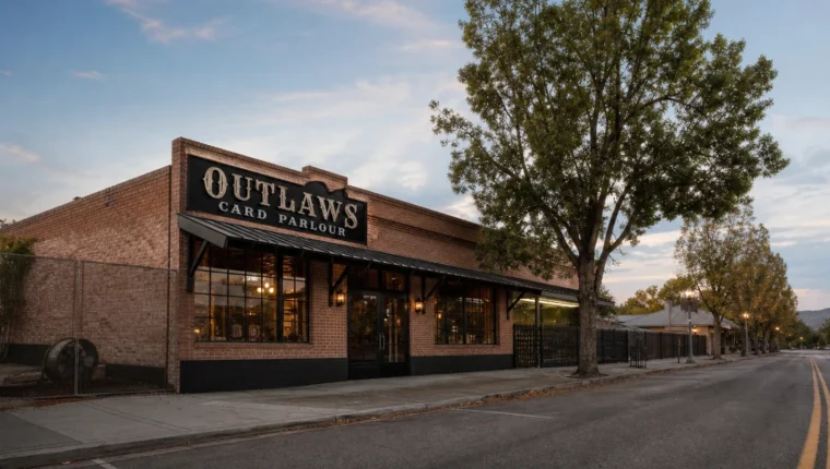 Outlaws Card Parlour Atascadero 61 AI-generated exterior view of Outlaws Card Parlour Atascadero, Atascadero, California.