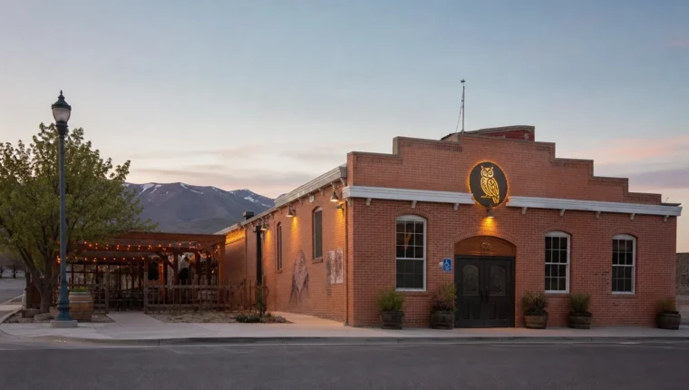 AI-generated exterior view of Owl Club Bar & Restaurant Eureka, Eureka, Nevada.