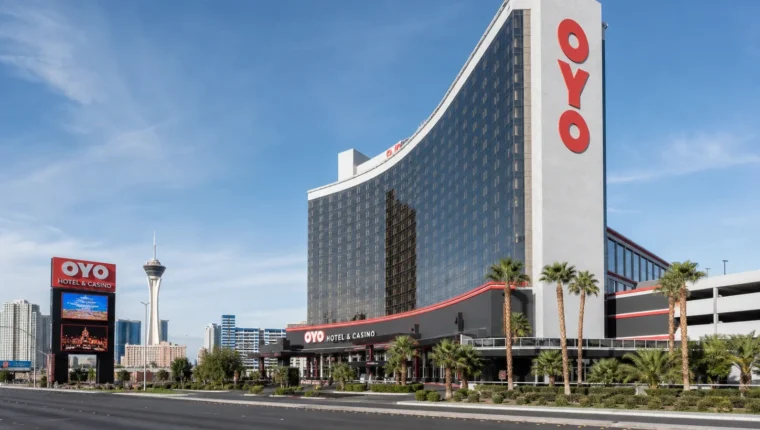 AI-generated exterior view of OYO Las Vegas Hotel & Casino, Las Vegas, Nevada.