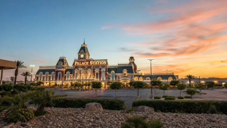 AI-generated exterior view of Palace Station Casino Las Vegas, Las Vegas, Nevada.