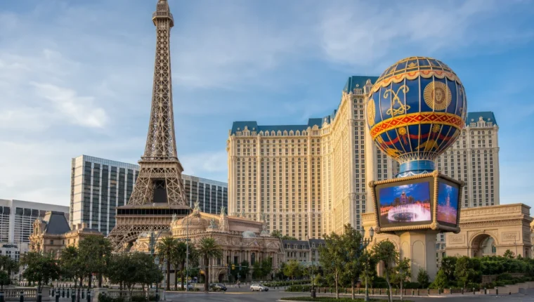 AI-generated exterior view of Paris Las Vegas Casino, Nevada.