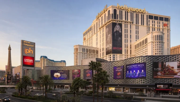 AI-generated exterior view of Planet Hollywood Resort & Casino Las Vegas, Las Vegas, Nevada.