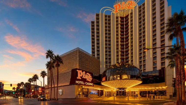 AI-generated exterior view of Plaza Hotel & Casino Las Vegas, Las Vegas, Nevada.