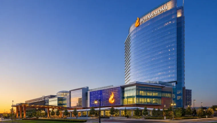 Potawatomi Hotel & Casino Milwaukee 17 AI-generated exterior view of Potawatomi Hotel & Casino Milwaukee, Milwaukee, Wisconsin.
