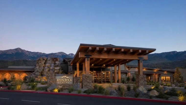 Rain Rock Casino Yreka: Games, Hotel, and Visitor Guide 76 AI-generated exterior view of Rain Rock Casino Yreka, Yreka, California.