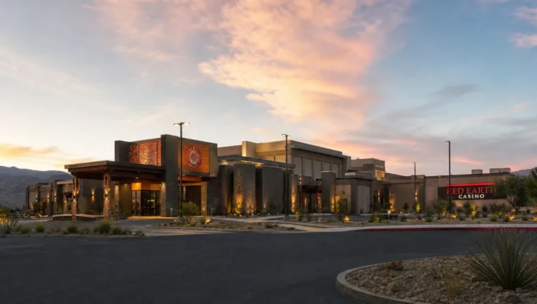 Red Earth Casino Thermal: Games, Fuel, and Visitor Guide 77 AI-generated exterior view of Red Earth Casino Thermal, Thermal, California.