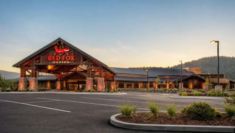 Red Fox Casino Laytonville 78 AI-generated exterior view of Red Fox Casino Laytonville, Laytonville, California.