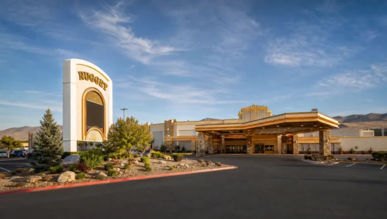 AI-generated exterior view of Reno Nugget Casino Sparks, Nevada.