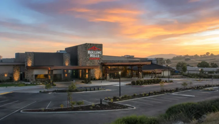 Rolling Hills Casino Corning: Hotels, RV Park, and Visitor Guide 82 AI-generated exterior view of Rolling Hills Casino Corning, Corning, California.