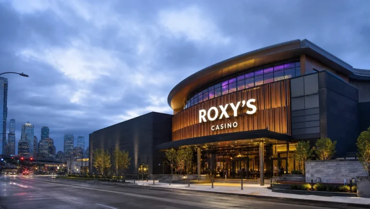 AI-generated exterior view of Roxy's Casino Seattle, Seattle, Washington.