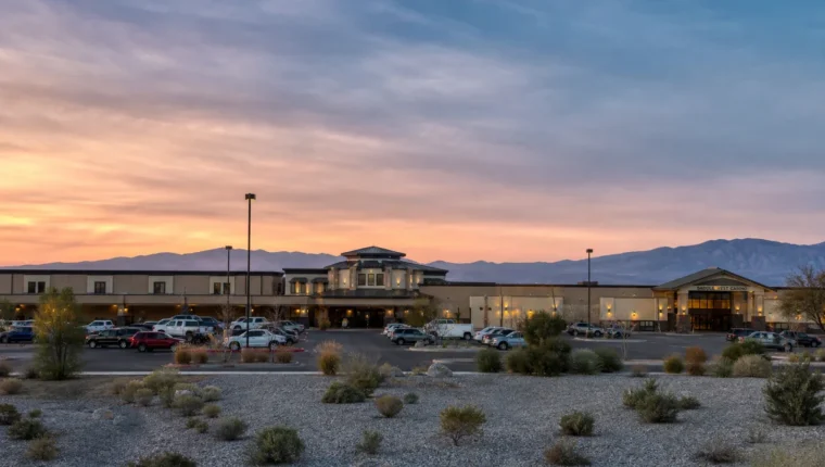 AI-generated exterior view of Saddle West Casino Pahrump, Pahrump, Nevada.