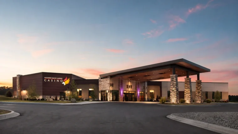 AI-generated exterior view of Saganing Eagles Landing Casino Standish, Standish, Michigan.