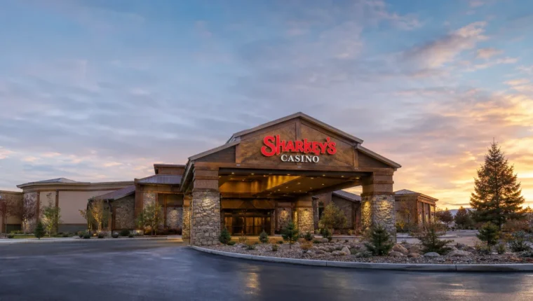 AI-generated exterior view of Sharkeys Casino Gardnerville, Gardnerville, Nevada.