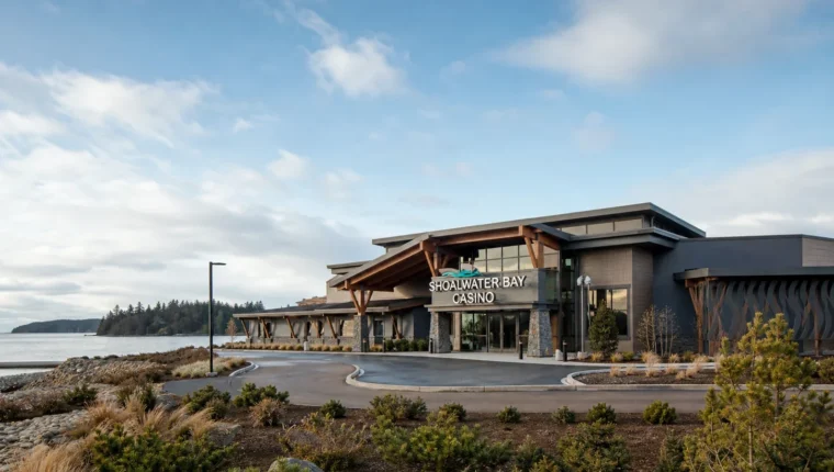 AI-generated exterior view of Shoalwater Bay Casino Tokeland, Tokeland, Washington.