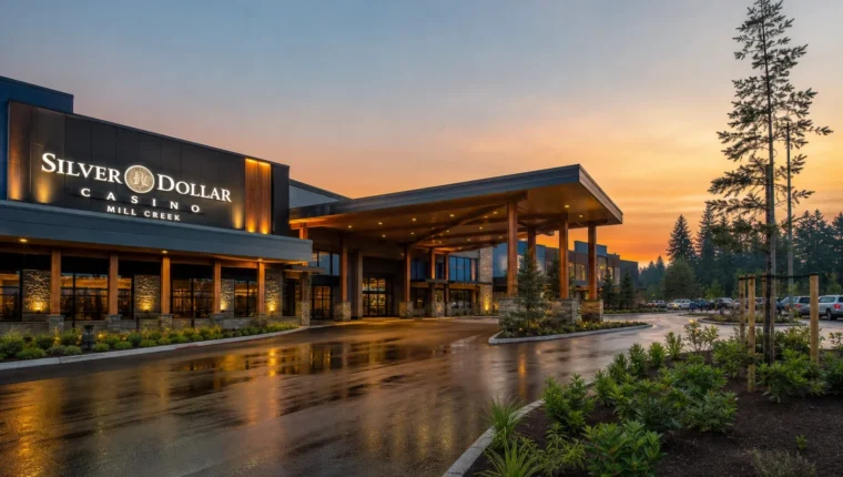 AI-generated exterior view of Silver Dollar Casino Mill Creek, Bothell, Washington.