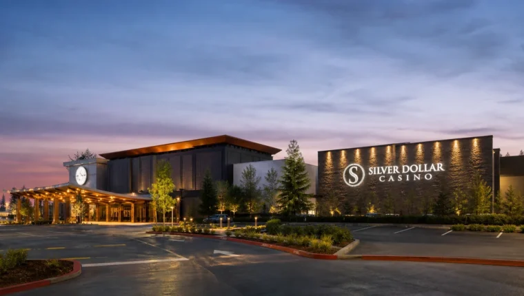 AI-generated exterior view of Silver Dollar Casino SeaTac, SeaTac, Washington.
