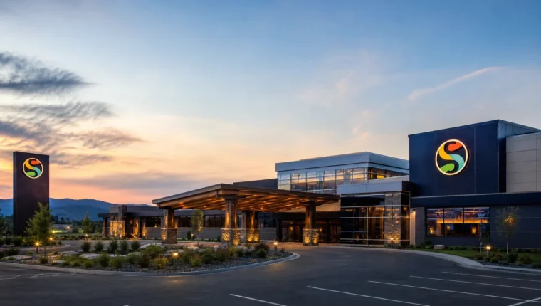 AI-generated exterior view of Skagit Casino Resort Bow, Bow, Washington.