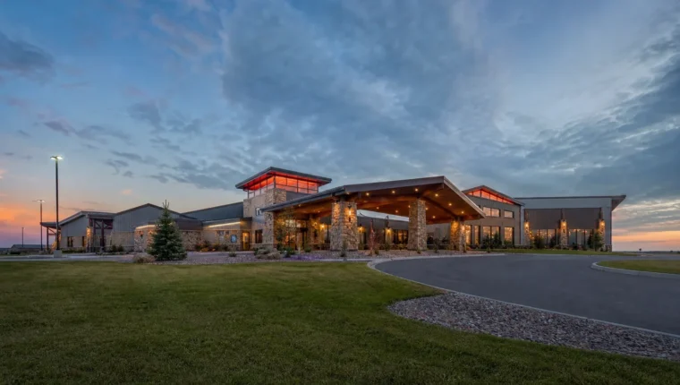 AI-generated exterior view of Skydancer Casino Belcourt, Belcourt, North Dakota.