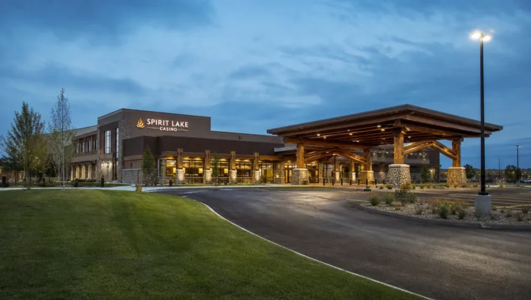 AI-generated exterior view of Spirit Lake Casino St. Michael, North Dakota.