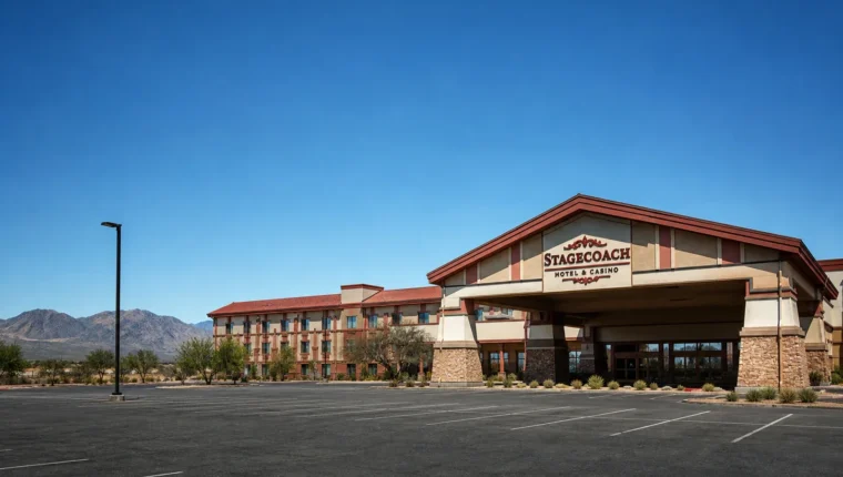 AI-generated exterior view of Stagecoach Hotel & Casino Beatty, Nevada.
