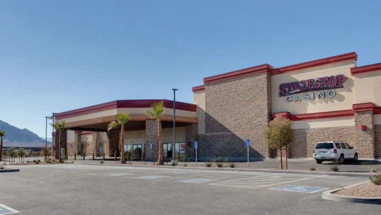AI-generated exterior view of Stagestop Casino Pahrump, Pahrump, Nevada.