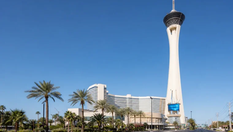 AI-generated exterior view of Stratosphere Casino Las Vegas, Las Vegas, Nevada.
