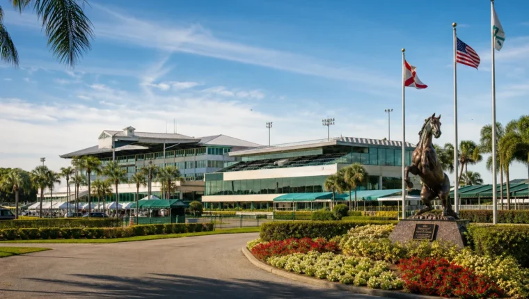 AI-generated exterior view of Tampa Bay Downs, Tampa, Florida.