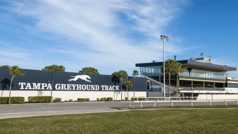 AI-generated exterior view of Tampa Greyhound Track, Tampa, Florida.