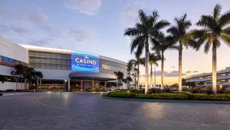 AI-generated exterior view of The Casino @ Dania Beach, Dania Beach, Florida.