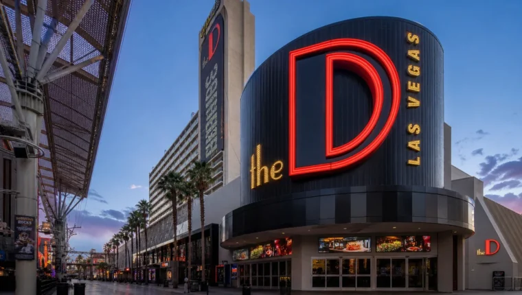 AI-generated exterior view of The D Las Vegas, Las Vegas, Nevada.