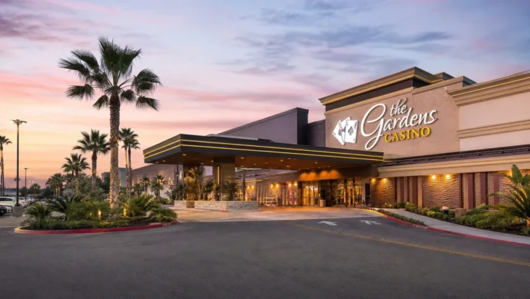 The Gardens Casino Hawaiian Gardens 95 AI-generated exterior view of The Gardens Casino Hawaiian Gardens, Hawaiian Gardens, California.