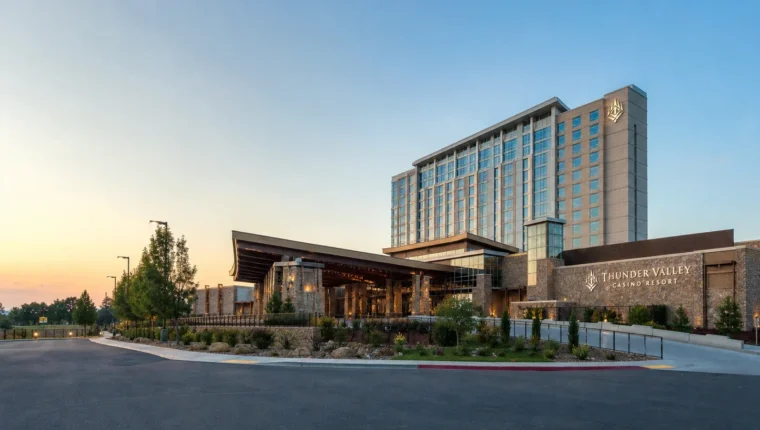 AI-generated exterior view of Thunder Valley Casino Resort Lincoln, Lincoln, California.