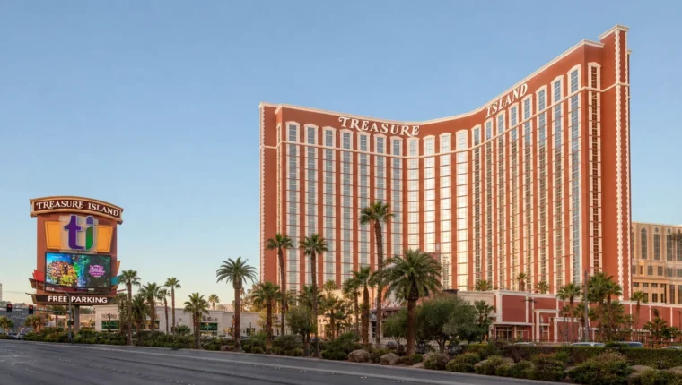AI-generated exterior view of Treasure Island Casino Las Vegas, Las Vegas, Nevada.