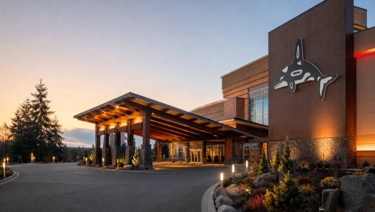 AI-generated exterior view of Tulalip Resort Casino, Tulalip, Washington.