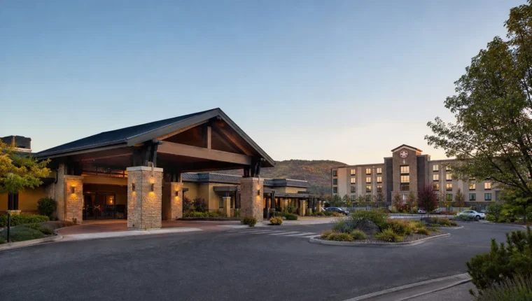 AI-generated exterior view of Twin Pine Casino & Hotel Middletown, Middletown, California.