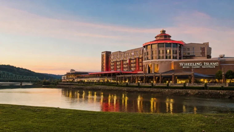 AI-generated exterior view of Wheeling Island Hotel Casino & Racetrack, Wheeling, West Virginia.