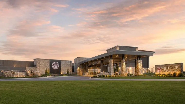 AI-generated exterior view of Wild Rose Casino & Resort Jefferson, Jefferson, Iowa.
