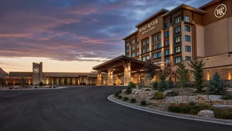 Wind River Hotel & Casino Riverton, Wyoming 4 AI-generated exterior view of Wind River Hotel & Casino Riverton, Riverton, Wyoming.